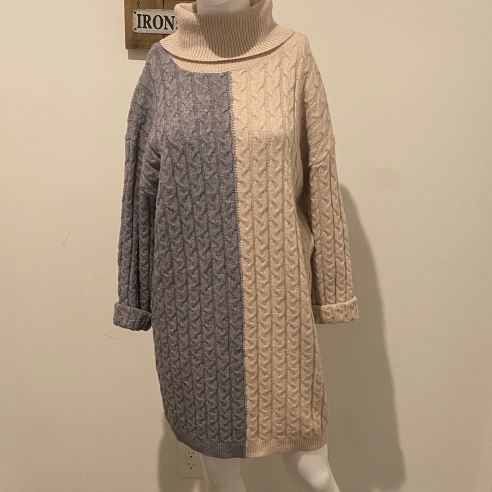 Entro Cable Knit Sweater Dress - Gray and Cream